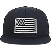 Armycrew Youth Kid's Black White American Flag Patch Flat Bill Snapback Trucker Cap