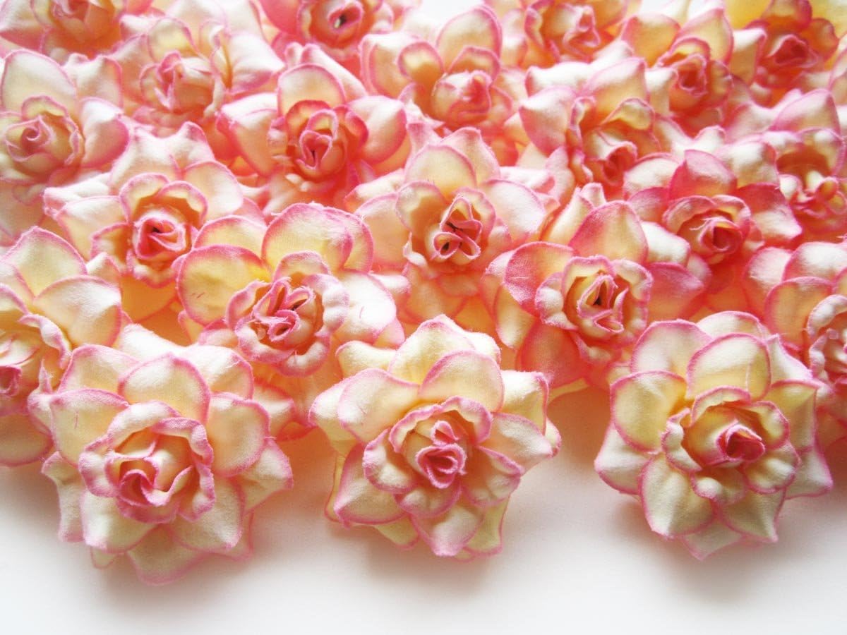 (100) Silk Cream Pink Edge Roses Flower Head 1.75" Artificial Flowers