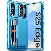 GooseBox for Samsung Galaxy S25 Edge Case Wallet with RFID [Cards Holder][Camera Cover][Edge Raised] Full Body Shockproof Silicone Protective Phone Case for Galaxy S25 Edge 2025 (Lake Blue)