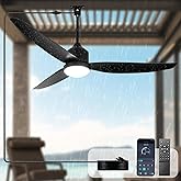 BvenuBigLite Outdoor Ceiling Fan with Light: 52" Black Hanging Fan for Gazebo Waterproof - Plug In Outdoor Fans for Patio Porch Pergola with APP Remote Control Reversible DC Motor