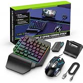 One Hand RGB Gaming Keyboard and Mouse Combo, Half Hand Gaming Keyboard Set, 4 in 1 Mobile Gaming Keyboard Set with Mouse Converter, Adjustable Phone Stand for PC