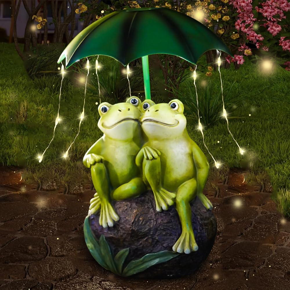 ZOYDP Solar Frog Statues, Solar Ornaments Outdoor Garden, Waterproof solar Lights Outdoor Garden Ornaments, Frog and Umbrella Garden Statues Decorations for Yard Housewarming Gift