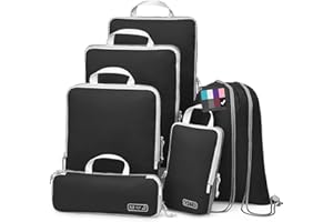 OlarHike 6 Set Compression Packing Cubes for Suitcases,Travel Essentials, Lightweight Luggage Travel Organizer Bags, Expandable Travel Cubes for Carry-on Suitcases (Black)
