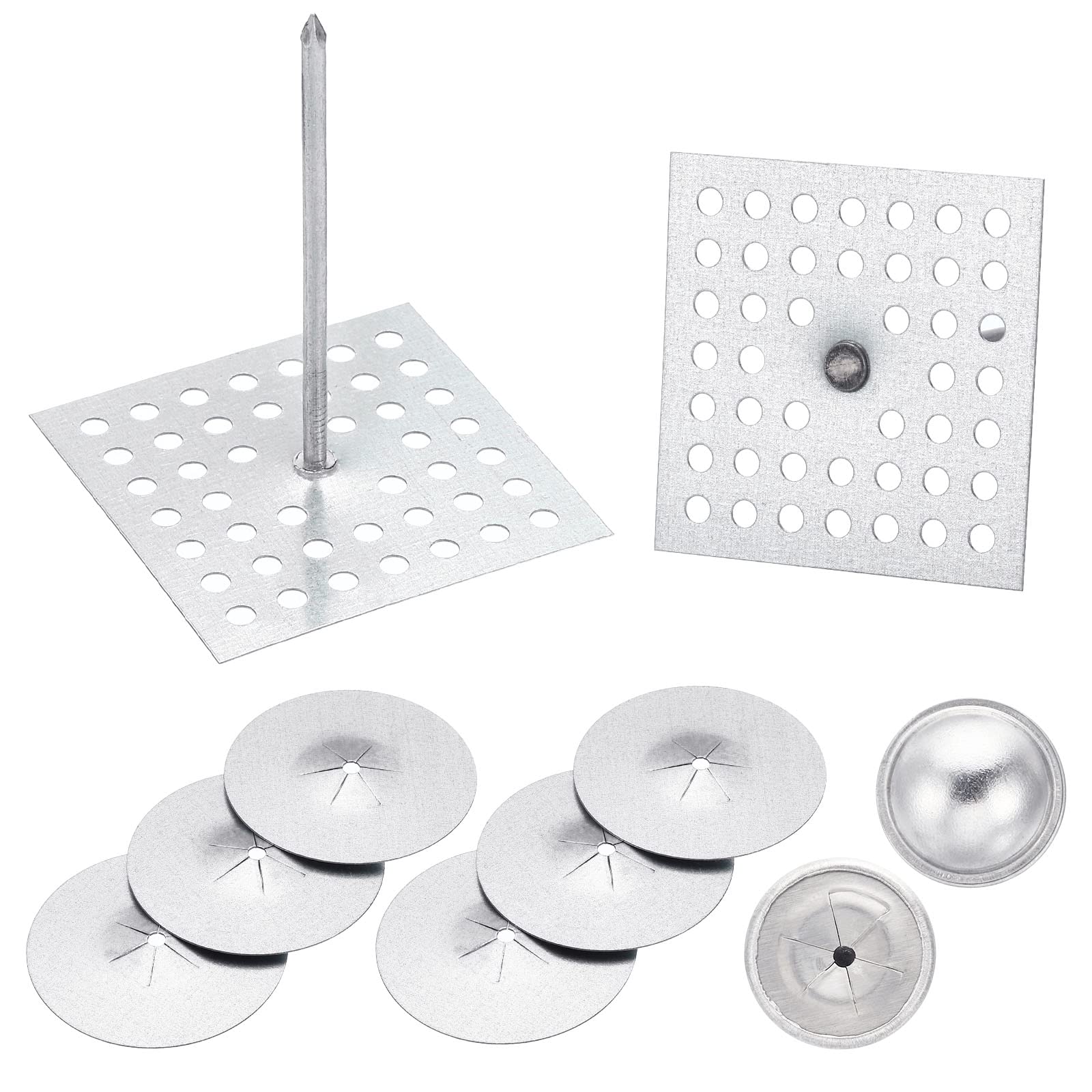 PATIKIL 300pcs Perforated Insulation Pins 2-1/2inch, 1.5in Self Locking Washers Round 7/8in Aluminum Insulation Hangers Cap Washers for Foam Board Wall Floor Ceiling, 100Set/300Pieces โ image 1