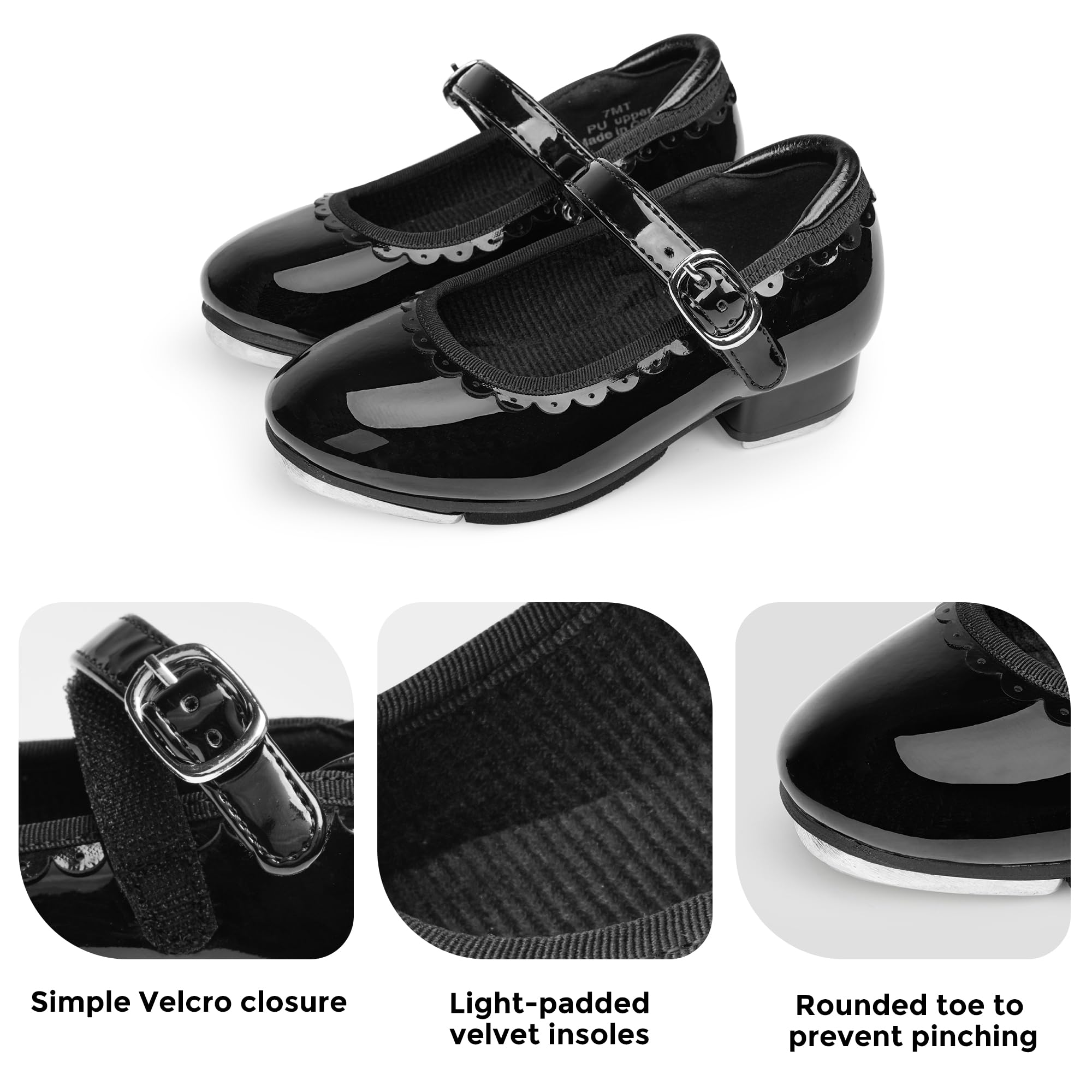 Stelle Tap Shoes for Girls Toddler Dance Shoes Easy Strap Scallop Design (Toddler/Little Kid/Big Kid)