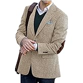 VENNYNG Men's Tweed Blazer Suit Jacket with Elbow Patches Autumn Blazer Male Vintage Short Trench Coat