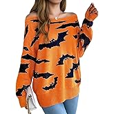Women Halloween Sweater Bat Off Shoulder - Knitted Loose Sweaters, Long Sleeve Loose Trendy Top, Fall Winter Casual Outfit