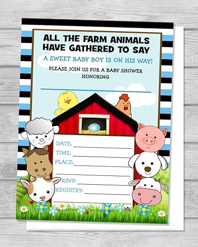 Amazon Com Farm Barnyard Baby Shower Invitations For Boy Red