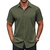 COOFANDY Men's Button Down Shirt Short Sleeve Dress Shirt Casual Beach Summer Wedding Shirt