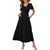 Caracilia Womens 2026 Spring Wedding Guest Maxi Dress Summer Boho Floral Short Sleeve V Neck Beach Vacation Tea Party Dresses
