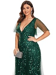 Ever-Pretty Womens Plus Size V-Neck Sequin