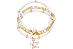 Qceasiy Bead Ankle Bracelets Set For Women, Adjustable Gold Plated Boho Shell Anklet, Hawaiian Beach Seashell Pearl Disc Starfish Conch Foot Jewelry, Summer Fashion Gifts