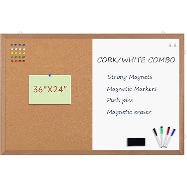 VIZ-PRO 36x24 Inch Magnetic Dry Erase & Cork Combo Board - Whiteboard Bulletin Board
