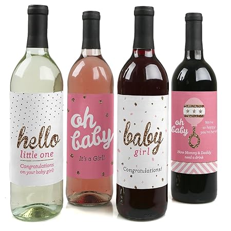 Hello Little One Pink And Gold Wine Bottle Labels Girl Baby