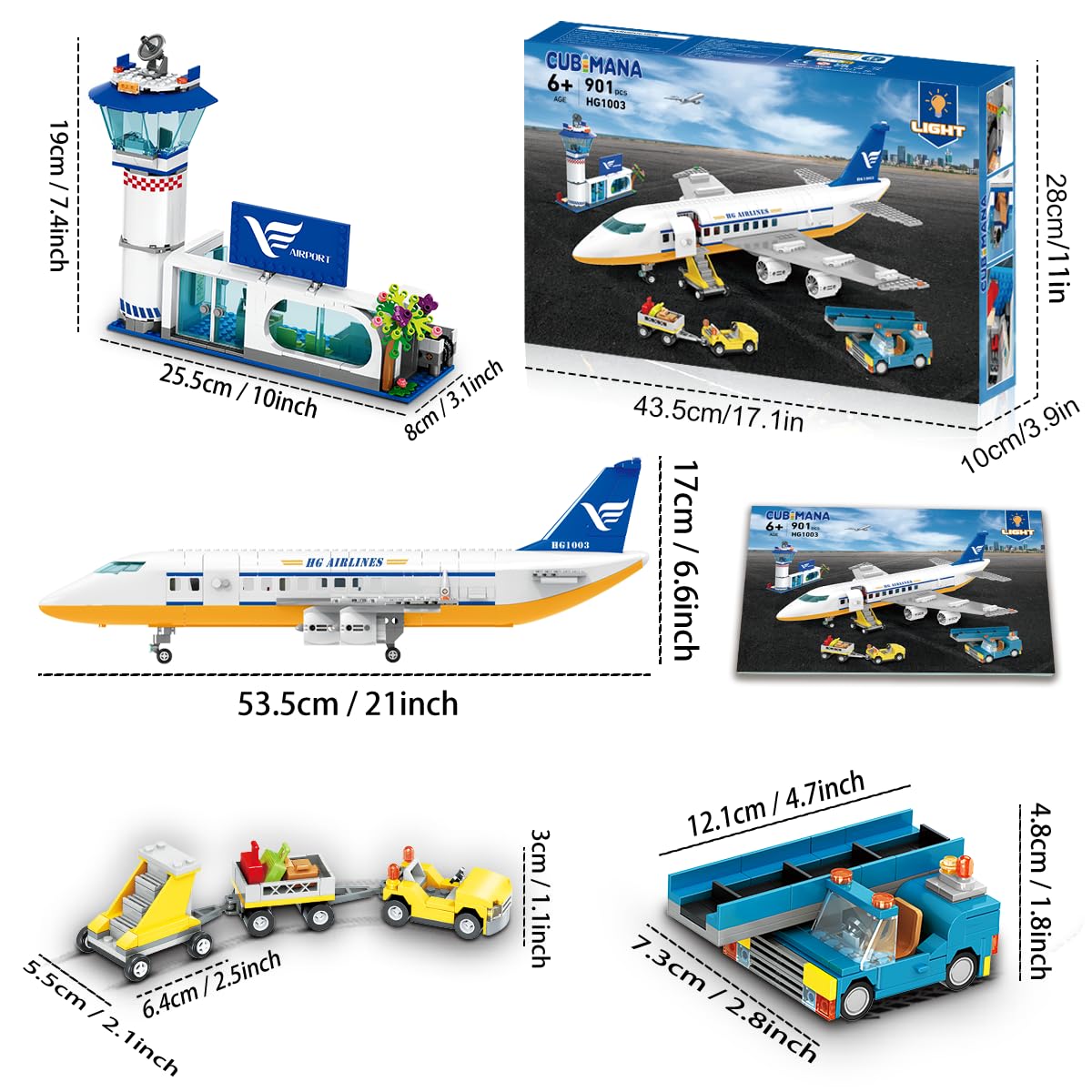 CUBIMANA 53.5CM Großes Passagierflugzeug Bausatz mit LED-Licht für Kinder 9