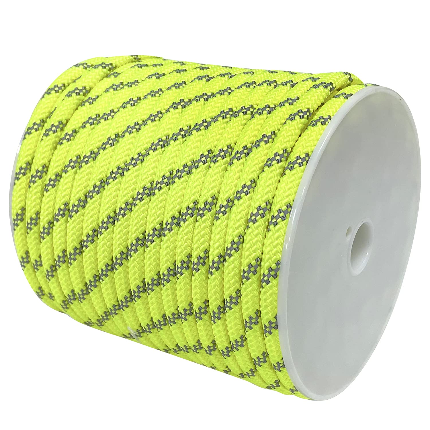 Photo 1 of Sutekus 5/16" Accessory Cord Rope High Strength Utility Paracord 8mm Reflective Paracord Hiking Fishing Packaging 130FT (Neon Yellow)