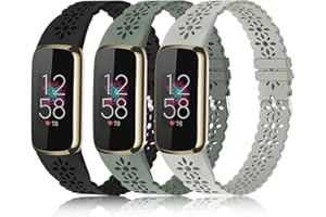 WEWATRI 3 Pack Slim Sport Bands Compatible with Fitbit Luxe Band for Women, Soft Silicone Lace Thin Hollow-Out Replacement Wristbands Breathable Bands for Fitbit Luxe Fitness Smart Watch