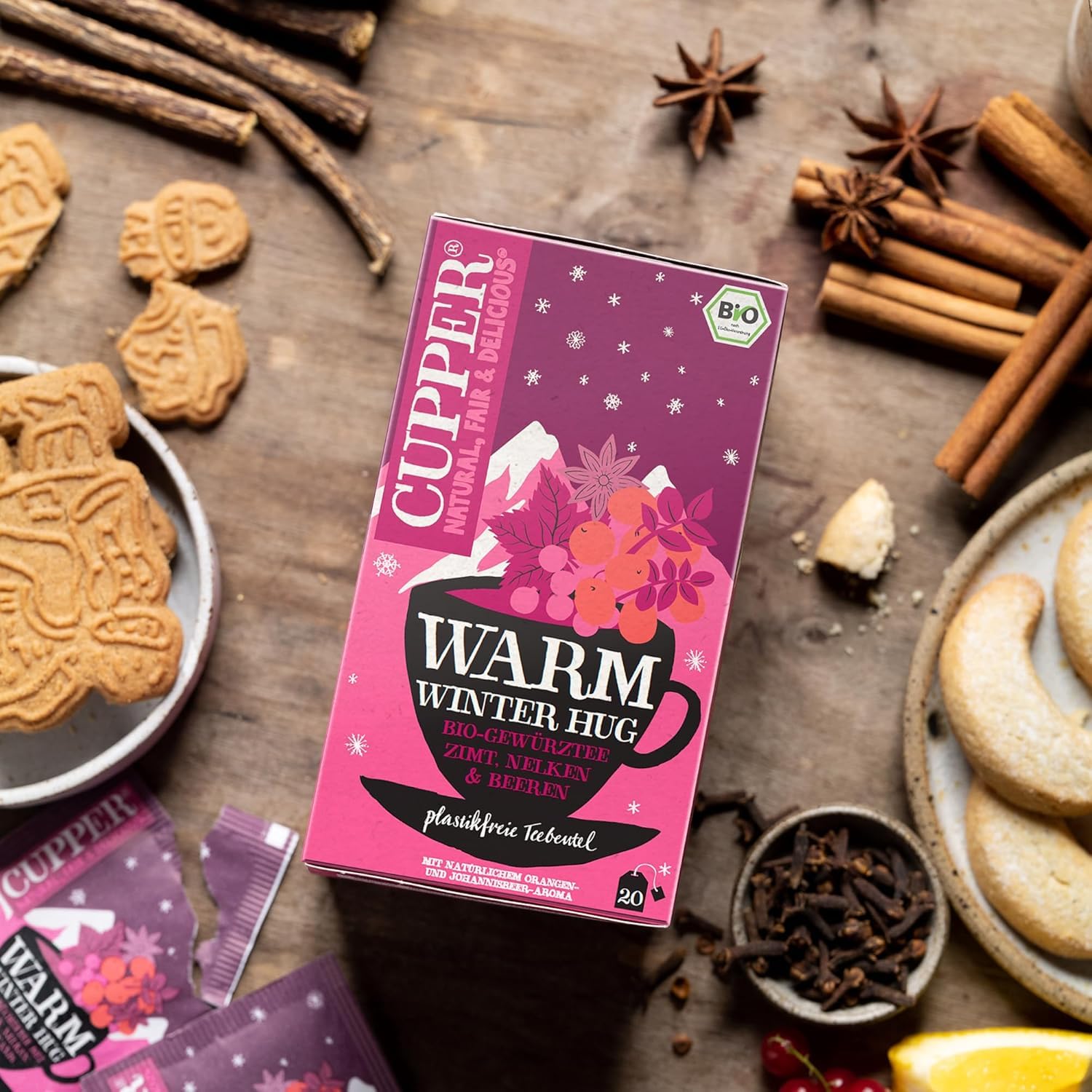 Cupper Bio Tee Set "Wintertees", Tee Geschenkset, Früchtetee, Kräutertee, drei verschiedene Sorten, 60 ungebleichte, plastikfreie Teebeutel, 3er Pack 2