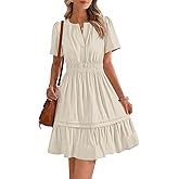 BTFBM Summer Dresses for Women 2026 Casual Boho Sundress Short Sleeve V Neck Ruffle A Line Beach Vacation Mini Dress