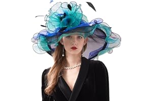 TLMNU Women Derby Church Hat Organza Flower Wedding Tea Party Fascinator Hat Wide Brim Sun Hat