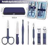 Acehome 7 in 1 Nail Clipper Set Blue Leather Case Stainless Steel Manicure view 2