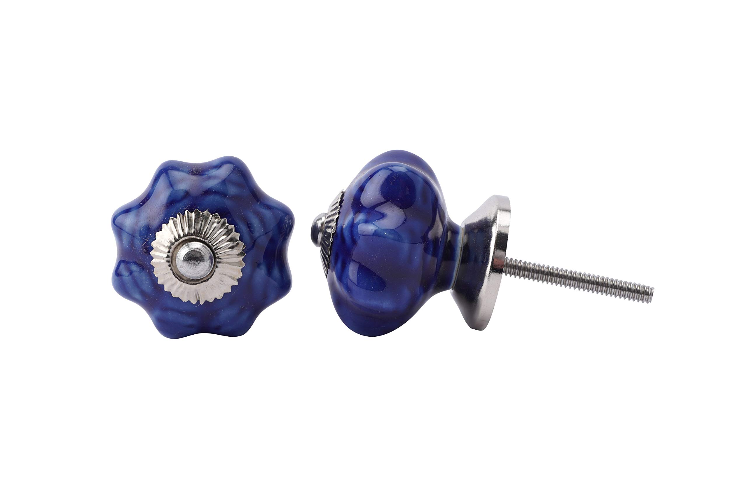 CGB Giftware | Dark Blue Wash Drawer Pull | Comes with Bolt and Nut Attached | Made from Ceramic/Metal | RE254