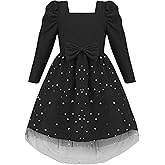 Renotemy Toddler Girl Tutu Dresses Fall Winter Puff Long Sleeve Sequin Dress Princess Birthday Party Dress for Girl 3-8Y