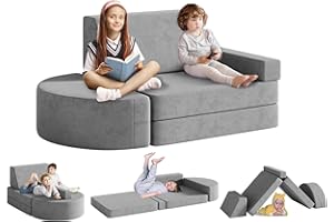linor Kids Couch Modular Toddler Can be Used in The Bedroom Playroom Kindergarten, 5-Piece Play for Toddlers and Children as a Furniture Set (Charcoal Grey)