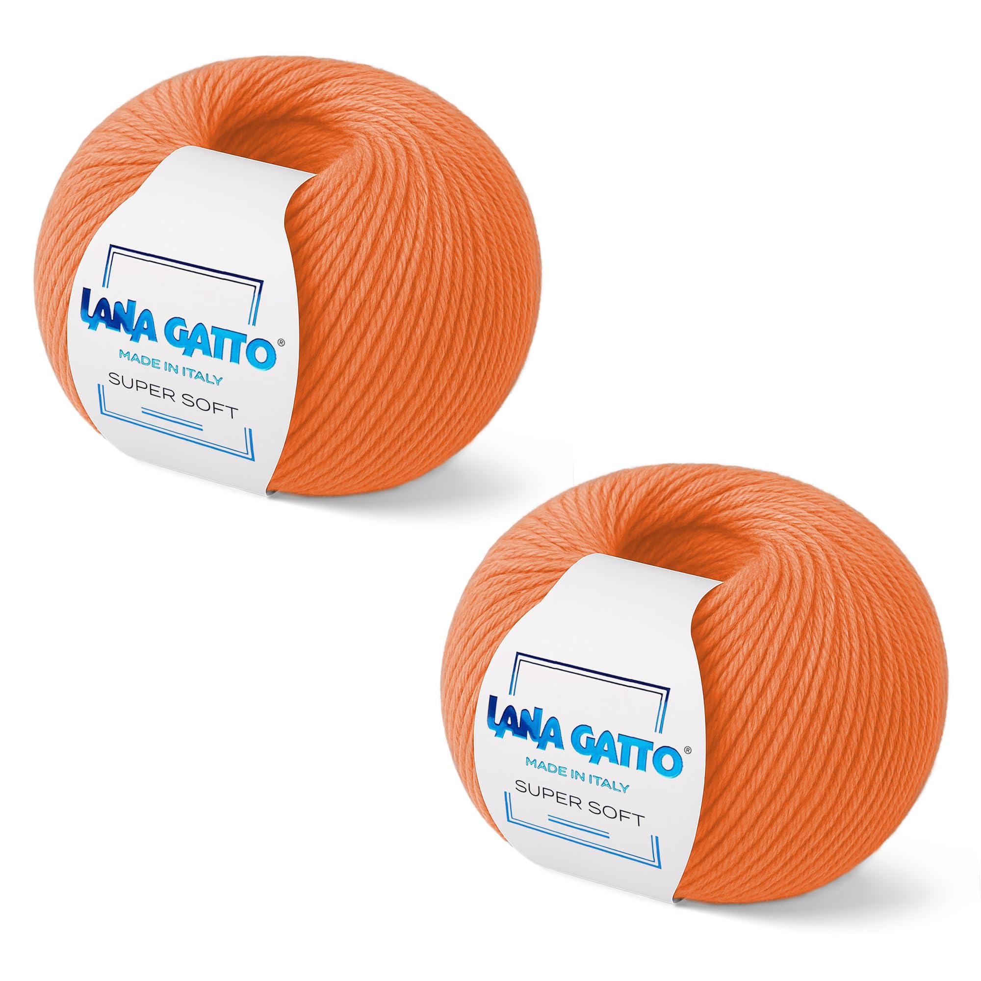 Photo 1 of 100% Merino Wool Yarn – Extrafine Super Soft Yarn for Knitting, Made in Italy by Lana Gatto, Super Soft Line, Orange-14644, 2-Pack (1.8 oz. / 137 yds Each)