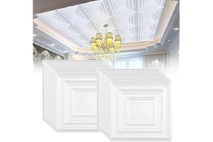 BBTEQEKN 24 pcs 2ft x 2ft Drop Ceiling Tiles, PVC Glue Up Ceiling Panel White, Waterproof, Washable and Fire-Rated - Reusable - High-Grade PVC to Prevent Breakage - Prevent Breakage Cover 96 Sq. Ft