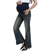 Yornobly Women's Maternity Flare Jeans High-Waist Stretchy Over Belly Bootcut Denim Pregnancy Pants with Patch Pockets