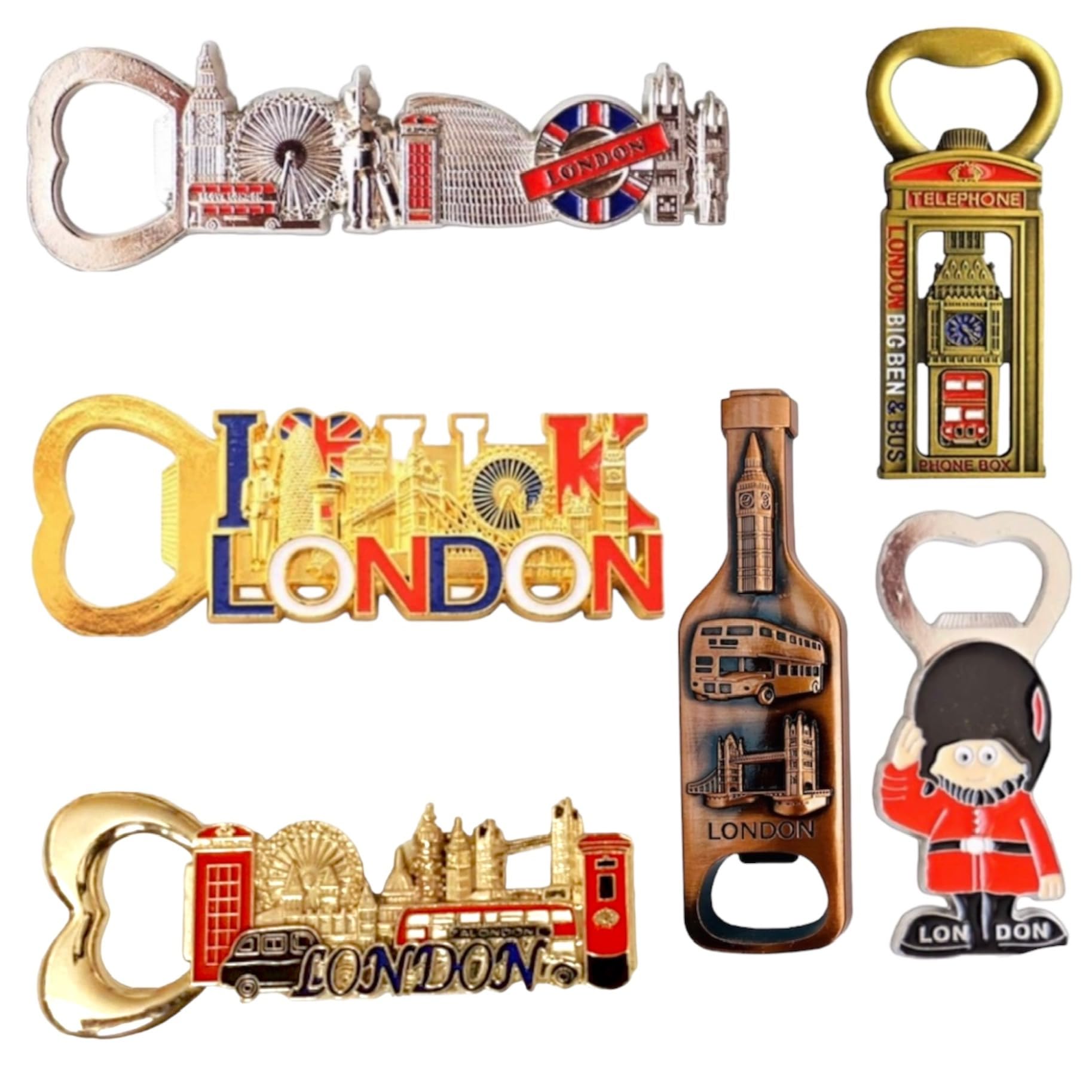 UJ London Gift & Collectable British Souvenirs Metal Fridge Magnets - London Icons Bottle Opener Magnets