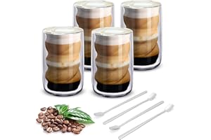 Double-Layer Transparent Glass Cups, Spiral Pattern High Borosilicate Drinking Glasses, Large-Capacity Water Cups Set of Four