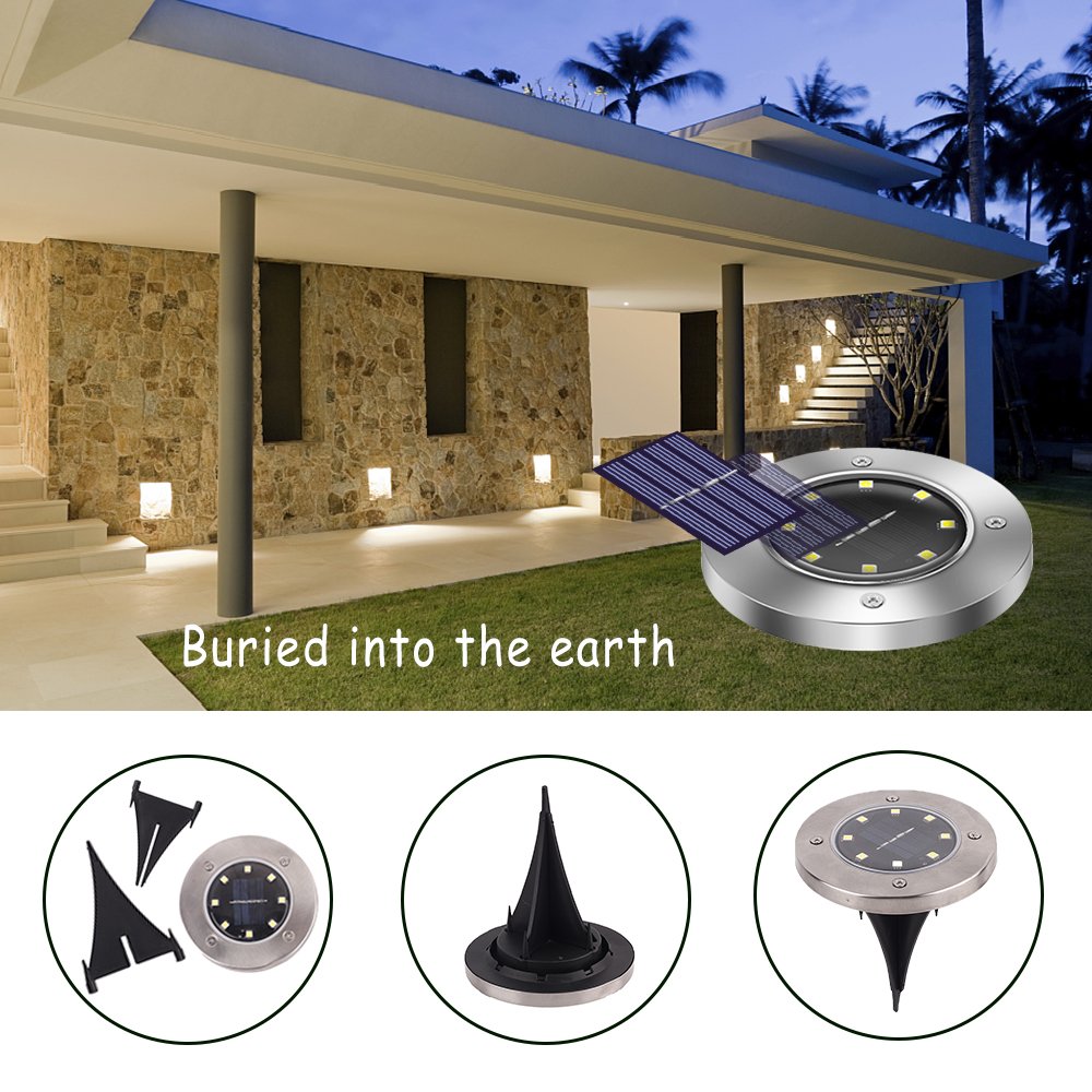 Maluokasa Solar Lights Outdoor Pathway, IP65 Water-Resist No-Wire Easy-Use Ground Light Bright 8 Pcs Led White Light for Yard Patio Path Driveway Lawn (4 Pack)