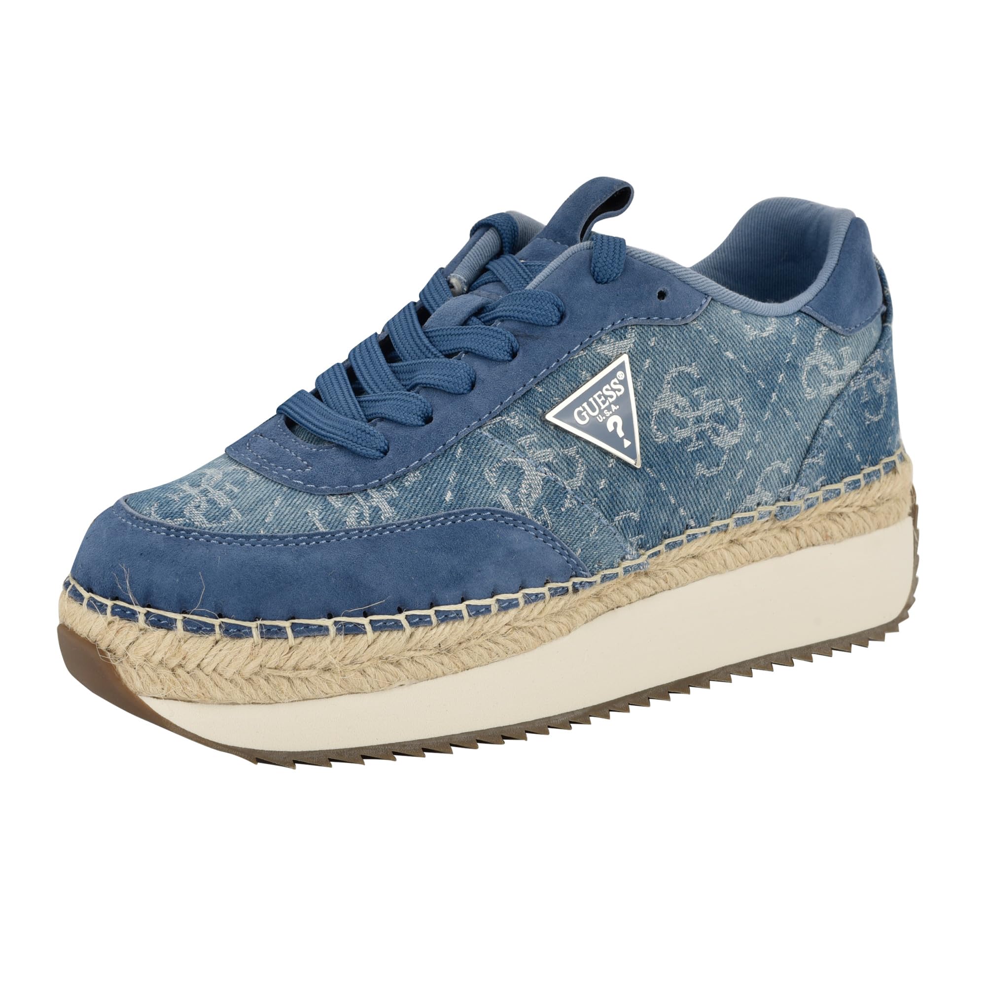 Guess Women’s STEFEN Sneaker, Medium Blue Denim Logo 421, 7.5