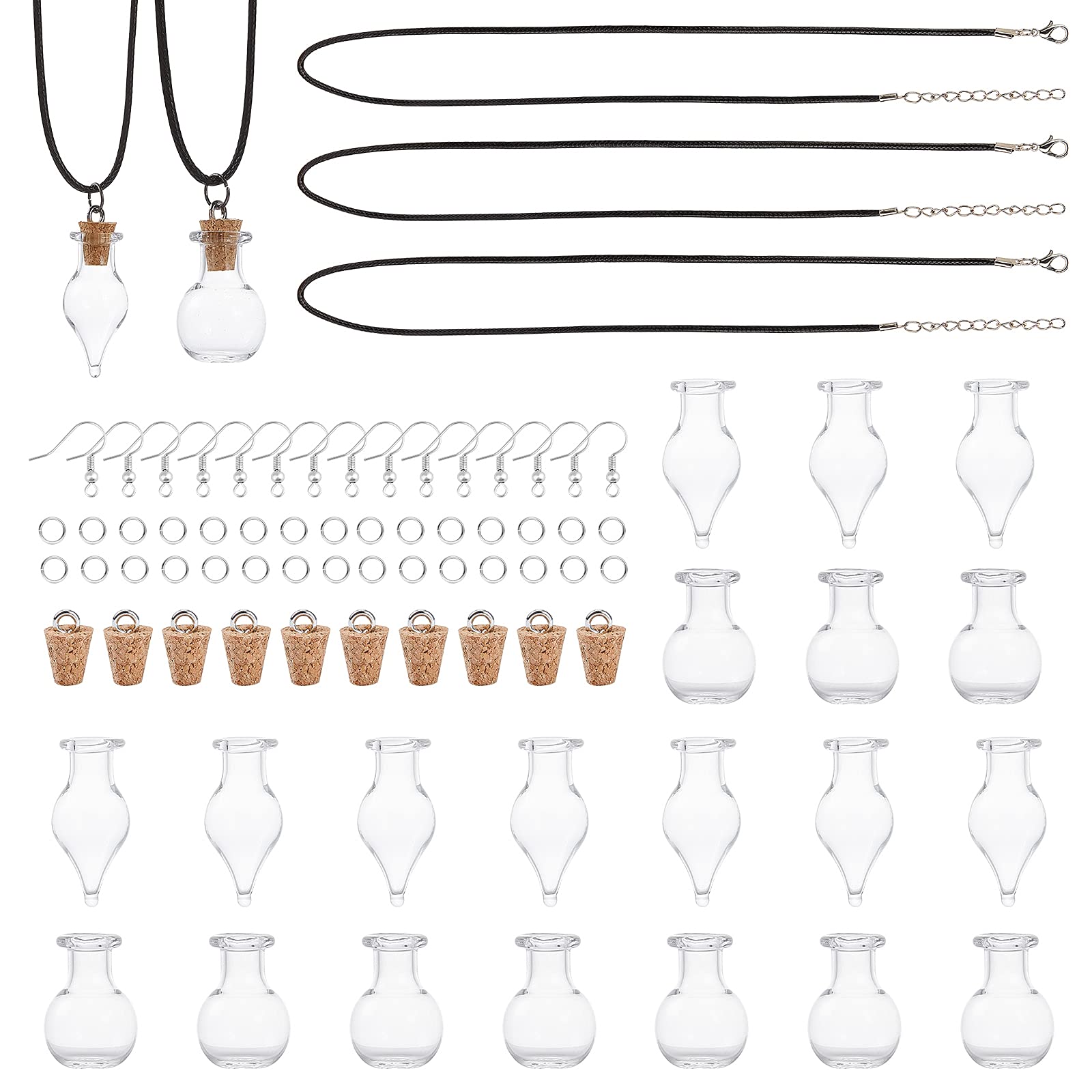 SUNNYCLUE 2 Styles 20 Set Mini Glass Bottle Wish Earrings Making Kit Waxed Cotton Cord & Earring Hooks Teardrop Round Clear Globe Charms Pendants for DIY Earring Necklace Jewellery Making Kits