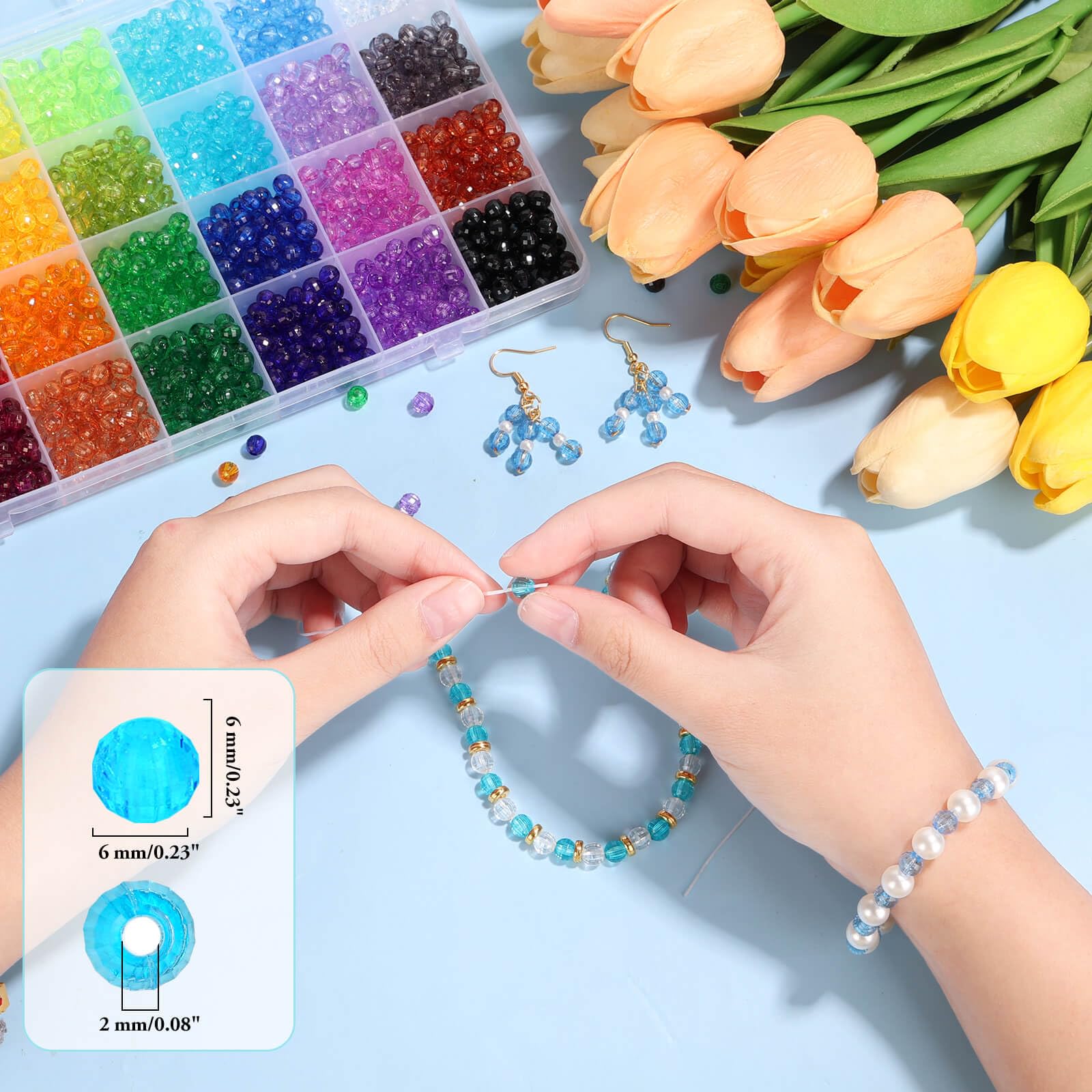 PAXCOO 1820Pcs Crystal Acrylic Beads Faceted Bicone Gem Beads for Jewelry Making (6 MM)