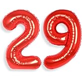 AULE 40 Inch Big Red Foil 29 Number Balloons for Women Large 29th Happy Birthday Decorations Giant Huge Helium Mylar 92 Anniversary Party Decor