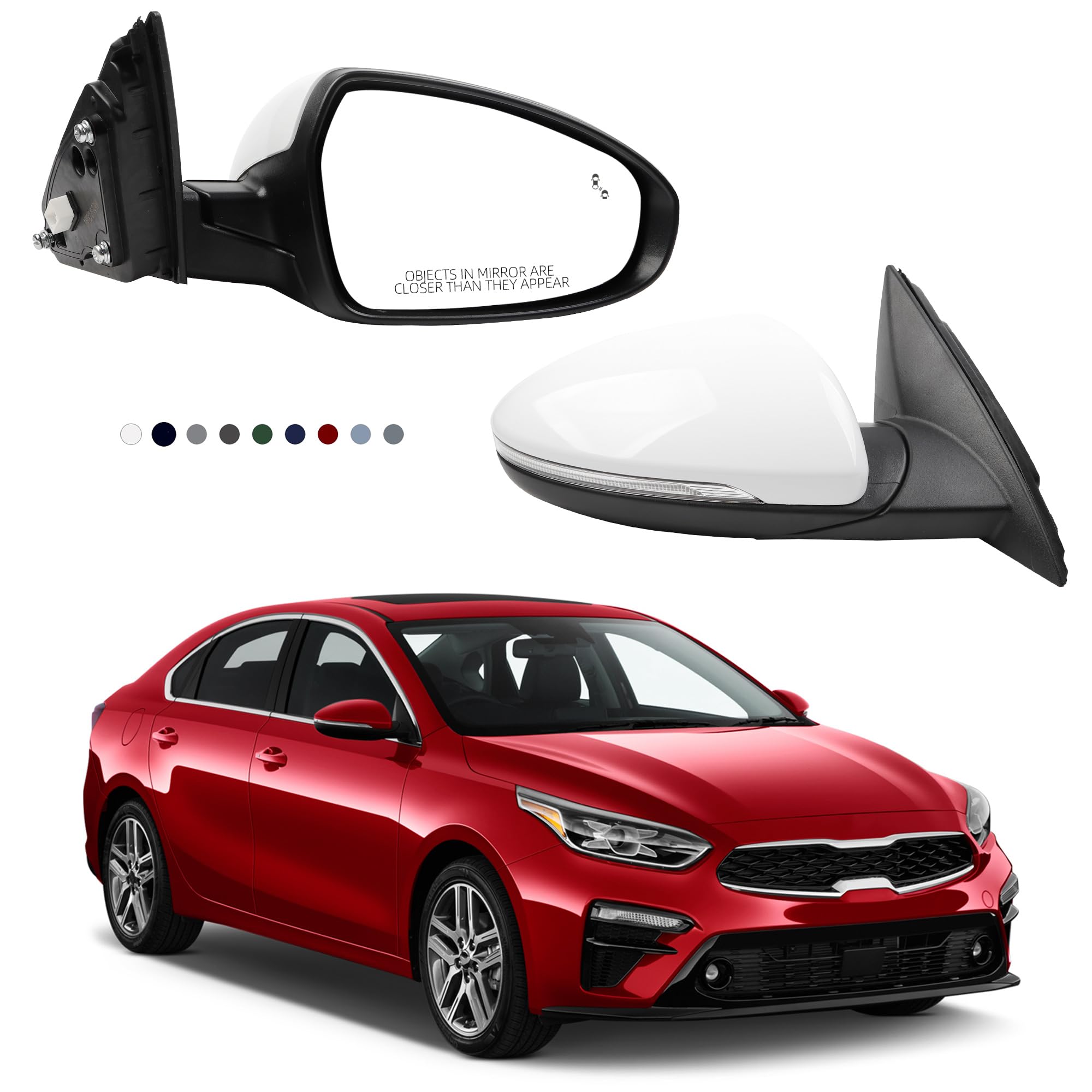 Photo 1 of Dasbecan Right Passenger Side Mirror DIY Paintable Compatible With 2019-2024 KIA Forte View Mirror With Power Glass/Heated/Turn Signal/Blind Spot/Manual Folding KI1321225 87620M7070 (8Pins)