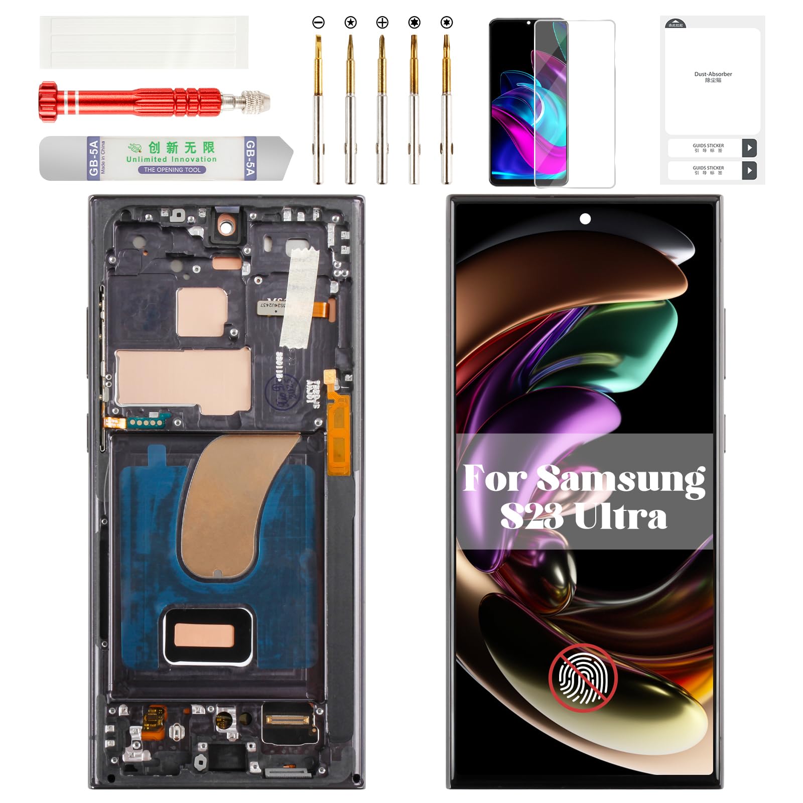Photo 1 of TFT for Samsung S23 Ultra 5g Screen Replacement for Samsung Galaxy S23 Ultra LCD for Samsung S23 Ultra 5g Display Touch Digitizer Screen Assembly Replacement with Frame Black (US Version)