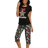 ENJOYNIGHT Womens Pajama Sets Cotton Pj Set Short Sleeve Top With Capri Pants Sleepwear 2 Piece Lounge Set