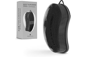 MainBasics Exfoliating Silicone Body Scrubber Pro 2-in-1 Shower Scrubber for Body, Silicone Loofah and Body Exfoliator (Black, Body + Exfoliate)