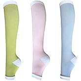 3Pairs Open Toe Toeless Compression Socks(15-20mmHg) for Men Women Support Stocking (Mix Color, L/XL)