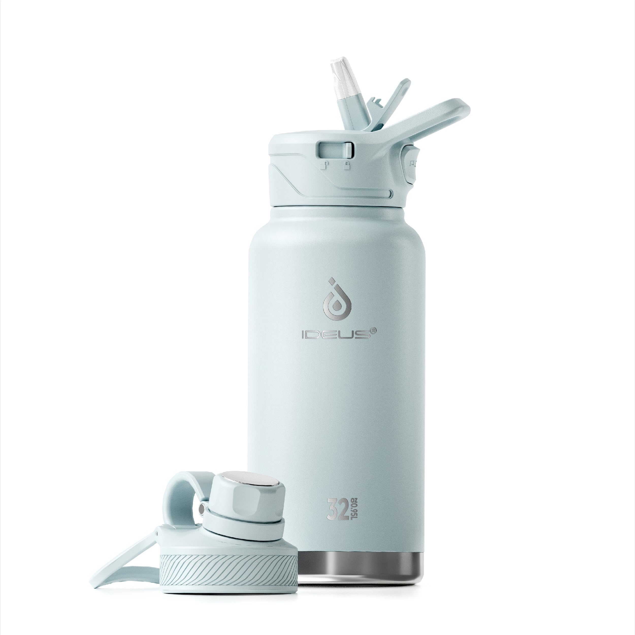 IDEUS Vacuum Insulated Water Bottle 950ml/32oz, Leak-Proof Stainless Steel Water Bottle, Double Wall Flask, Metal Sports Canteen with 2 Lids