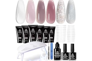 BEETLES GEL POLISH Beetles Nail Extension Gel Kit with Mini UV LED Nail Lamp Frosted Grape 6 Colors Poly Nail Gel Kit with Base Top Coat Beginners DIY Home Salon Gift for Women Fall Winter Nails UV & LED Cured