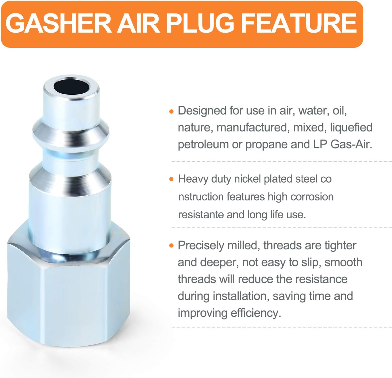 Gasher 1/4-Inch NPT Female Industrial Air Plug, Pneumatic Plugs 300PSI (20-Pack) - - 