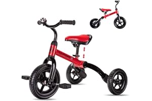 YGJT 3 in 1 Tricycle for Toddlers Age 2-5 Years Old, Folding Kids Balance Bike with Adjustable Seat and Removable Pedal, Toddler Bike Ride-on Toys for Infant, Gifts for Baby Boys Girls Birthday(Red)