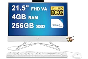 HP 22 All-in-One Desktop 21.5" Diagonal FHD VA Anti-Glare Display (72% NTSC) Intel Celeron J4025 Processor 4GB RAM 256GB SSD Intel UHD Graphics 600 True Vision Privacy Camera Win11 White + HDMI Cable