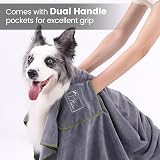 PETTOM Dog Towels 2 Pack Microfiber with Pockets Grey Green view 2