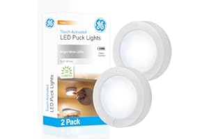 GE Wireless LED Tap-Lights, Battery Operated, 20 Lumens, Touch-Activated Puck Lights, Stick-On for Under Cabinet, Kitchen, Closet, or Garage, 2-Pack 25434